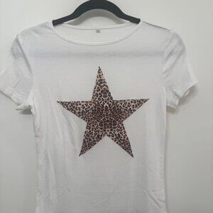 White Cheetah Leopard Star Top size small